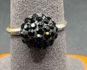 Vtg Sterling Silver 925 LA Signed Dome Black Crystal Cocktail Ring Sz 7.25